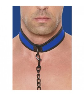 OUCH PUPPY PLAY - NEOPRENE COLLAR WITH LEASH - AZUL