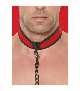 OUCH PUPPY PLAY COLLAR DE NEOPRENO CON CADENA ROJO