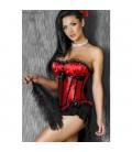 ATRACTIVO CORSET SEXY DE SATEN CON BALLENAS Y LAZOS NEGROS ROJO